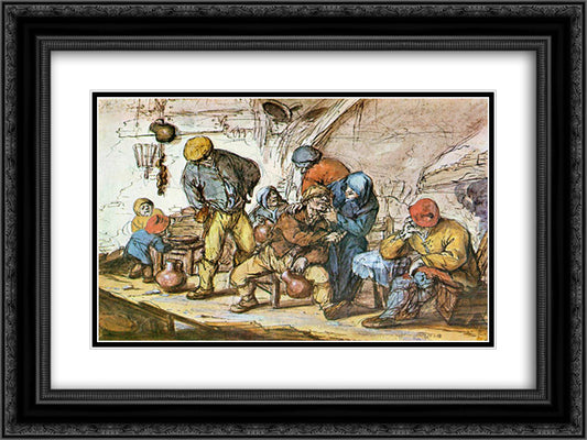 Scene in the Tavern 24x18 Black Ornate Wood Framed Art Print Poster with Double Matting by Ostade, Adriaen van