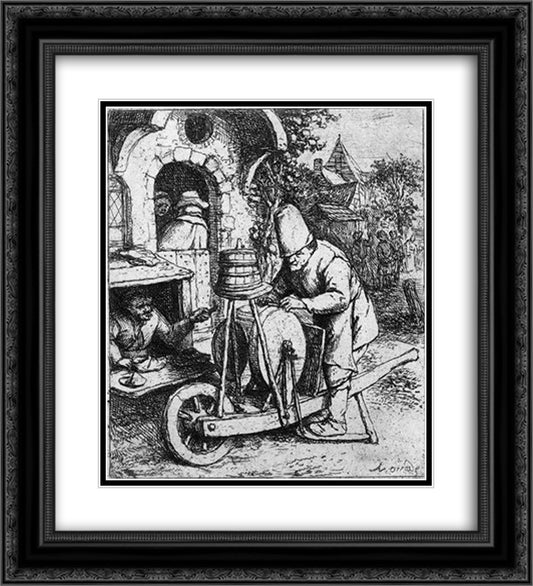 Scissors Grinder 20x22 Black Ornate Wood Framed Art Print Poster with Double Matting by Ostade, Adriaen van