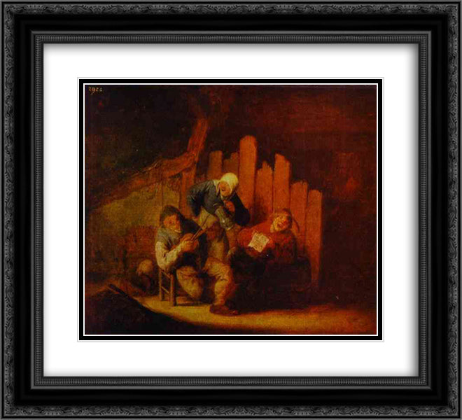 Sense of Hearing 22x20 Black Ornate Wood Framed Art Print Poster with Double Matting by Ostade, Adriaen van