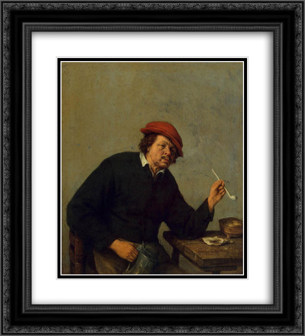 Smoker 20x22 Black Ornate Wood Framed Art Print Poster with Double Matting by Ostade, Adriaen van
