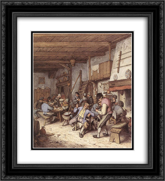 Tavern Interior 20x22 Black Ornate Wood Framed Art Print Poster with Double Matting by Ostade, Adriaen van