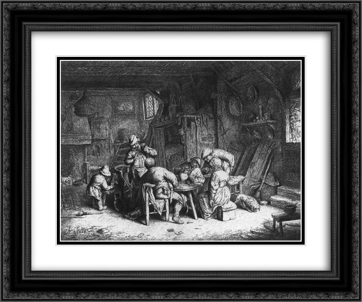 The Breakfast 24x20 Black Ornate Wood Framed Art Print Poster with Double Matting by Ostade, Adriaen van
