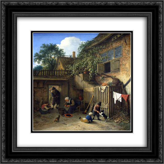 The Cottage Dooryard 20x20 Black Ornate Wood Framed Art Print Poster with Double Matting by Ostade, Adriaen van