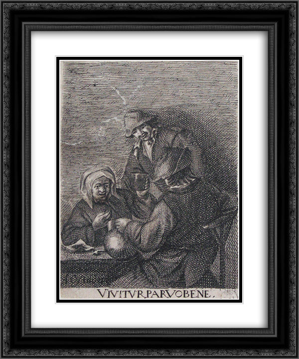 The Drinkers 20x24 Black Ornate Wood Framed Art Print Poster with Double Matting by Ostade, Adriaen van