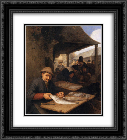 The Fishmarket 20x22 Black Ornate Wood Framed Art Print Poster with Double Matting by Ostade, Adriaen van