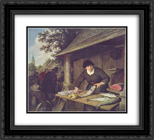 The Fishwife 22x20 Black Ornate Wood Framed Art Print Poster with Double Matting by Ostade, Adriaen van