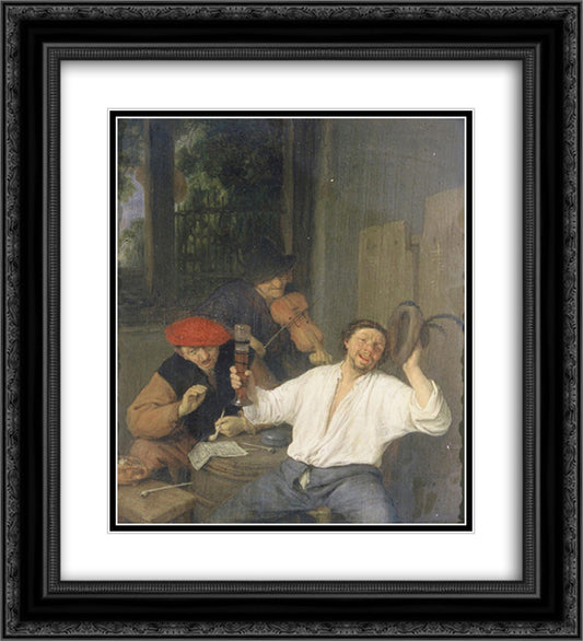 The Merry Drinkers 20x22 Black Ornate Wood Framed Art Print Poster with Double Matting by Ostade, Adriaen van