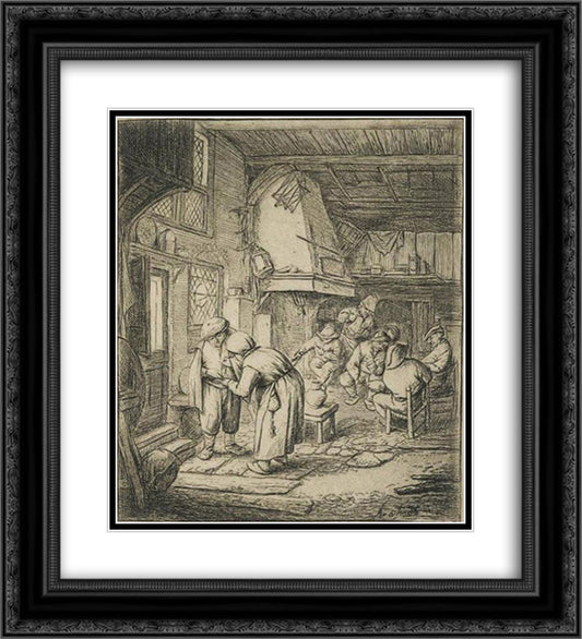 The Peasant Settling His Debt 20x22 Black Ornate Wood Framed Art Print Poster with Double Matting by Ostade, Adriaen van