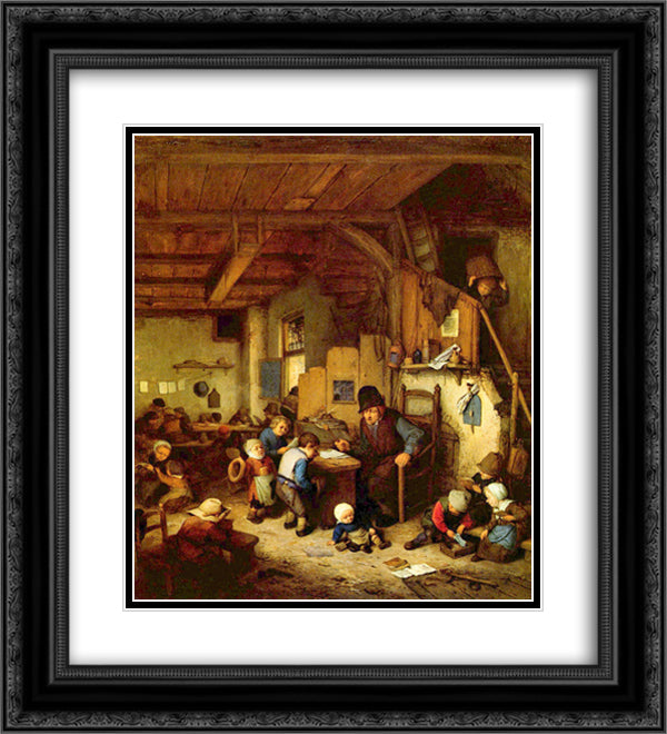 The Schoolmaster 20x22 Black Ornate Wood Framed Art Print Poster with Double Matting by Ostade, Adriaen van