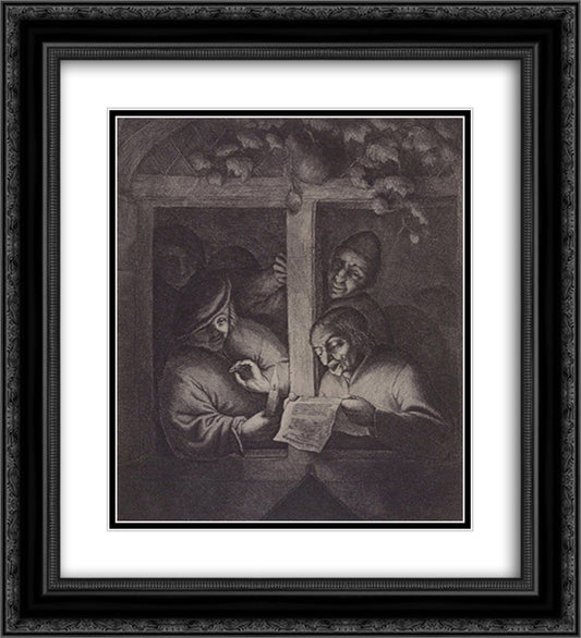 The Singers at the Window 20x22 Black Ornate Wood Framed Art Print Poster with Double Matting by Ostade, Adriaen van