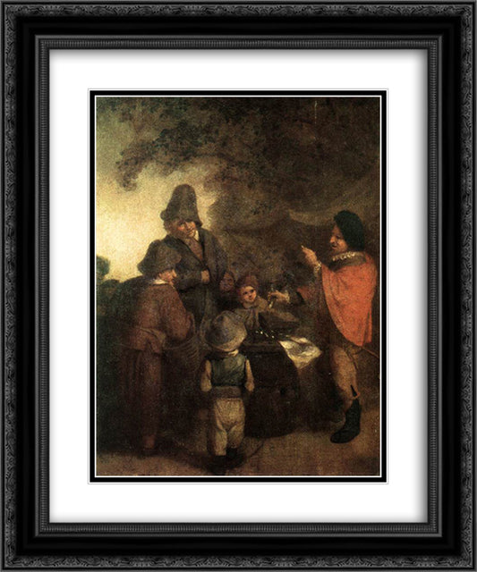 The Stall Keeper 20x24 Black Ornate Wood Framed Art Print Poster with Double Matting by Ostade, Adriaen van