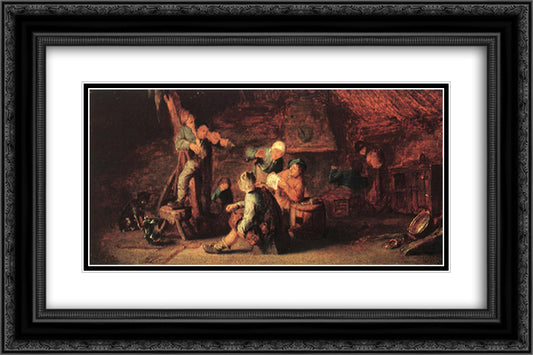 Village Feast 24x16 Black Ornate Wood Framed Art Print Poster with Double Matting by Ostade, Adriaen van