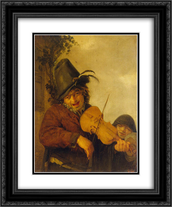 Wandering Musician 20x24 Black Ornate Wood Framed Art Print Poster with Double Matting by Ostade, Adriaen van