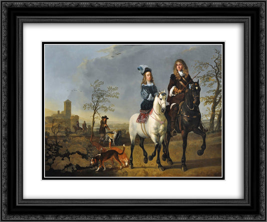 Lady and Gentleman on Horseback 24x20 Black Ornate Wood Framed Art Print Poster with Double Matting by Cuyp, Aelbert