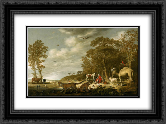 Orpheus with Animals in a Landscape 24x18 Black Ornate Wood Framed Art Print Poster with Double Matting by Cuyp, Aelbert