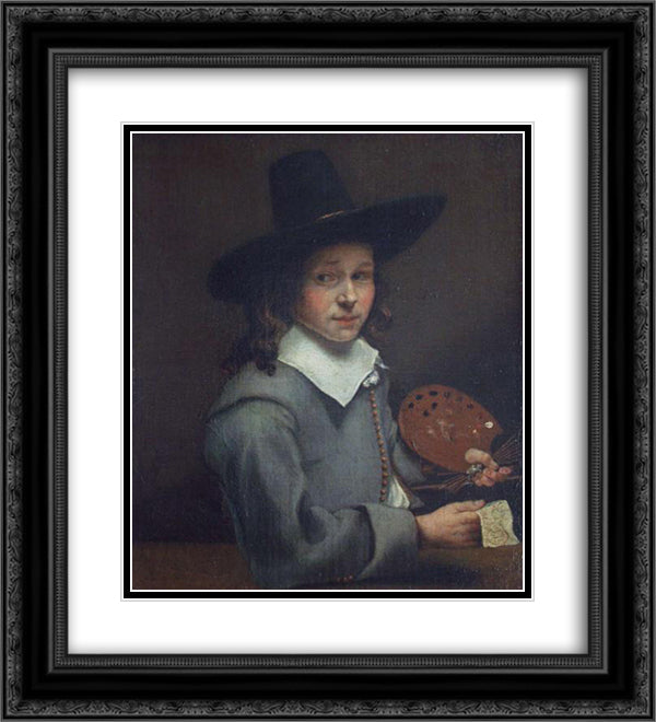 Self-Portrait as a Boy 20x22 Black Ornate Wood Framed Art Print Poster with Double Matting by Cuyp, Aelbert