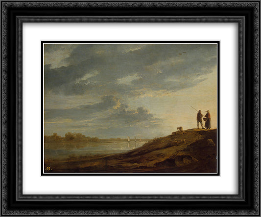 Sunset over the River 24x20 Black Ornate Wood Framed Art Print Poster with Double Matting by Cuyp, Aelbert