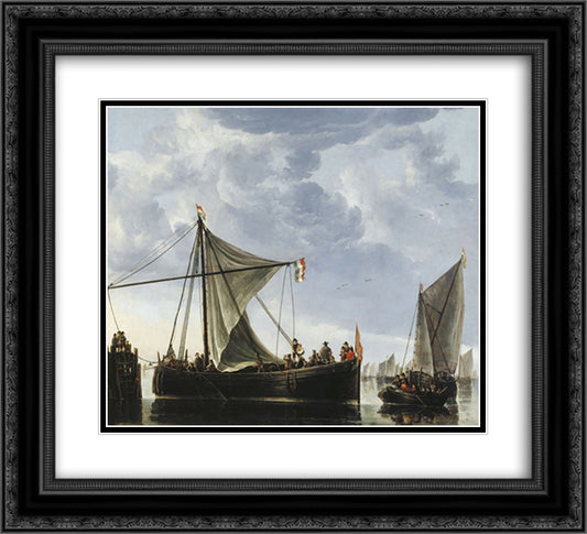 The Passage Boat 22x20 Black Ornate Wood Framed Art Print Poster with Double Matting by Cuyp, Aelbert