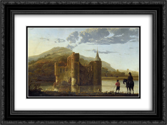 Ubbergen Castle 24x18 Black Ornate Wood Framed Art Print Poster with Double Matting by Cuyp, Aelbert