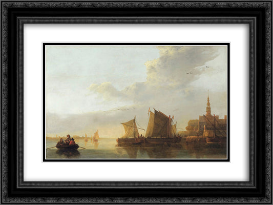 View of Dordrecht 24x18 Black Ornate Wood Framed Art Print Poster with Double Matting by Cuyp, Aelbert