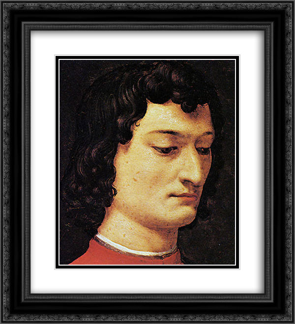 A portrait of Giuliano di Piero de' Medici 20x22 Black Ornate Wood Framed Art Print Poster with Double Matting by Bronzino, Agnolo