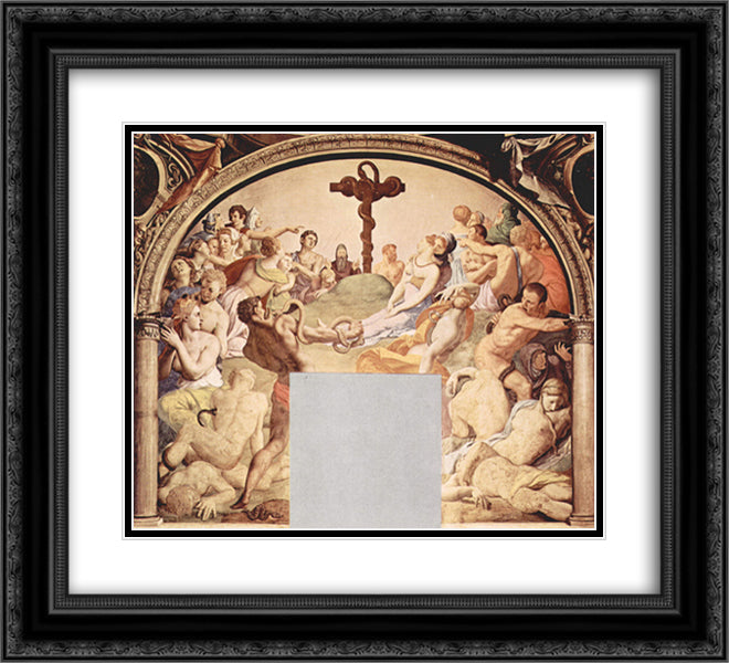 Adoration of the Cross with the Brazen Serpent 22x20 Black Ornate Wood Framed Art Print Poster with Double Matting by Bronzino, Agnolo