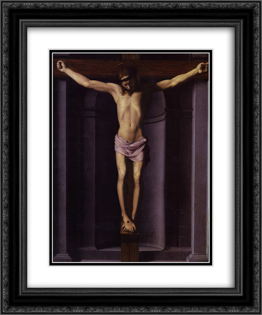 Christ on the Cross 20x24 Black Ornate Wood Framed Art Print Poster with Double Matting by Bronzino, Agnolo