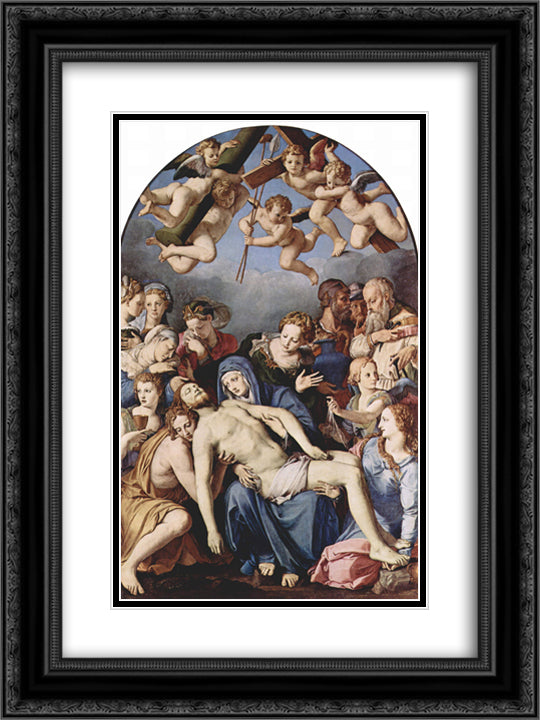 Deposition from the Cross 18x24 Black Ornate Wood Framed Art Print Poster with Double Matting by Bronzino, Agnolo