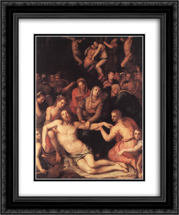 Deposition from the Cross 20x24 Black Ornate Wood Framed Art Print Poster with Double Matting by Bronzino, Agnolo