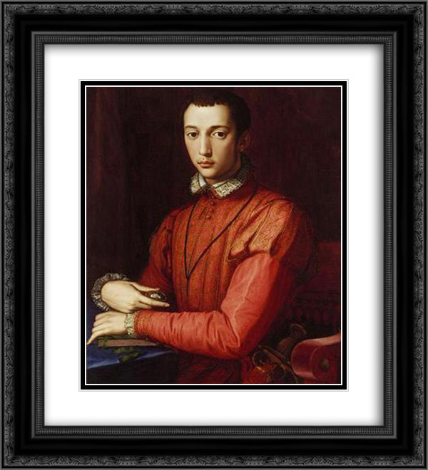 Francesco I de' Medici, Grand Duke of Tuscany 20x22 Black Ornate Wood Framed Art Print Poster with Double Matting by Bronzino, Agnolo