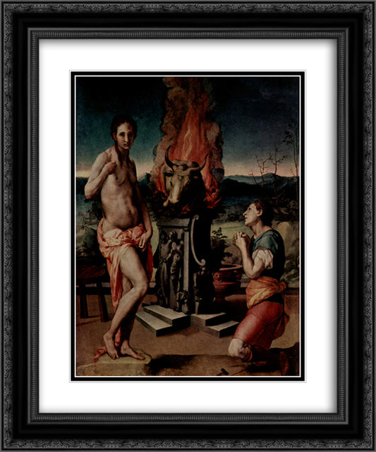 Galatea and Pygmalion 20x24 Black Ornate Wood Framed Art Print Poster with Double Matting by Bronzino, Agnolo