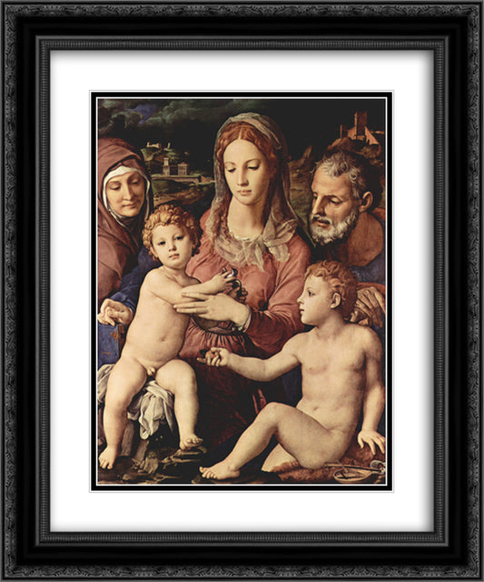 Holy Family with St. Anne and the infant St. John the Baptist 20x24 Black Ornate Wood Framed Art Print Poster with Double Matting by Bronzino, Agnolo