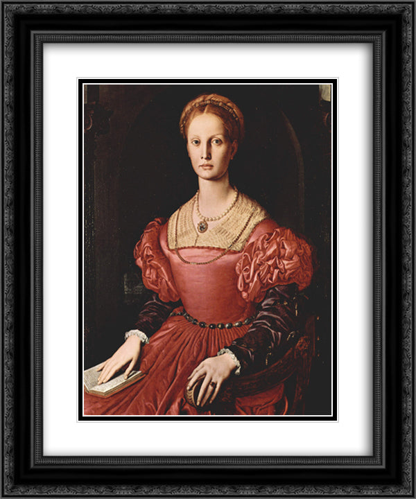 Lucrezia Panciatichi 20x24 Black Ornate Wood Framed Art Print Poster with Double Matting by Bronzino, Agnolo