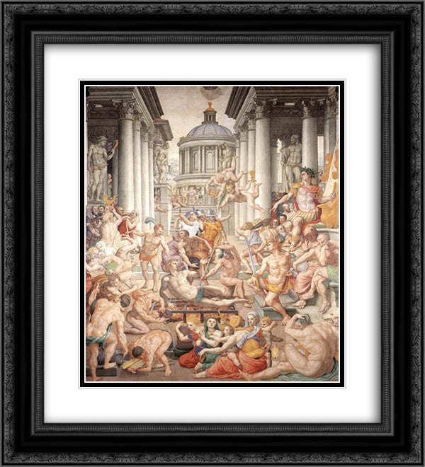 Martyrdom of St. Lawrence 20x22 Black Ornate Wood Framed Art Print Poster with Double Matting by Bronzino, Agnolo