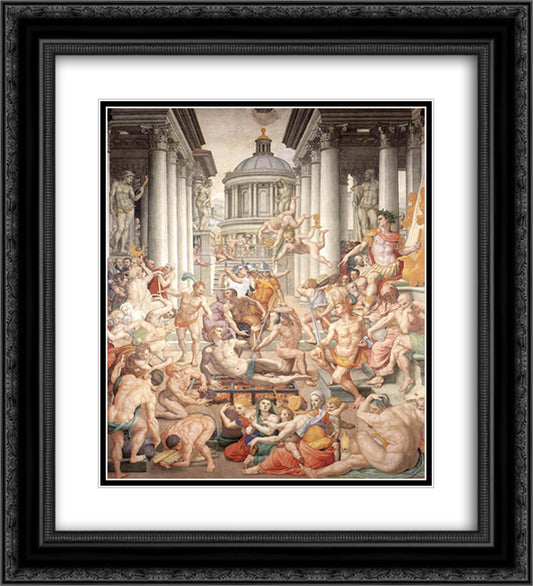 Martyrdom of St. Lawrence 20x22 Black Ornate Wood Framed Art Print Poster with Double Matting by Bronzino, Agnolo