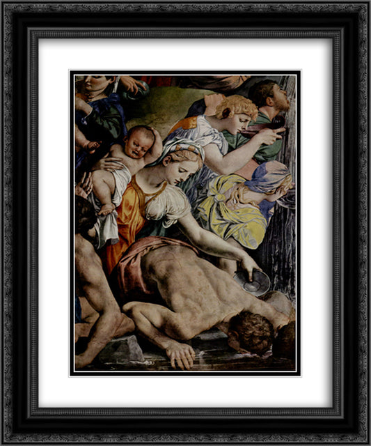 Moses strikes water from the wall rocks 20x24 Black Ornate Wood Framed Art Print Poster with Double Matting by Bronzino, Agnolo