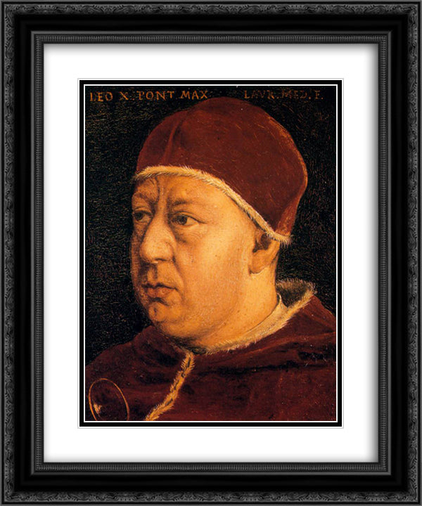 Pope Leo X 20x24 Black Ornate Wood Framed Art Print Poster with Double Matting by Bronzino, Agnolo