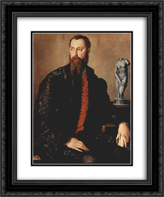 Portrait of a gentleman 20x24 Black Ornate Wood Framed Art Print Poster with Double Matting by Bronzino, Agnolo