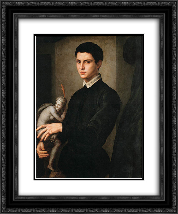 Portrait of a Sculptor 20x24 Black Ornate Wood Framed Art Print Poster with Double Matting by Bronzino, Agnolo