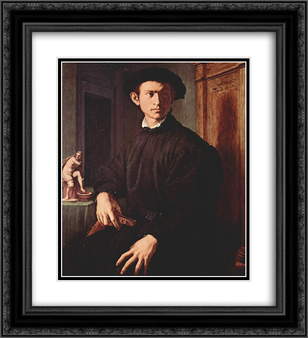 Portrait of a young man 20x22 Black Ornate Wood Framed Art Print Poster with Double Matting by Bronzino, Agnolo