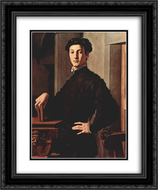 Portrait of a young man with book 20x24 Black Ornate Wood Framed Art Print Poster with Double Matting by Bronzino, Agnolo