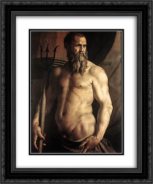 Portrait of Andrea Doria as Neptune 20x24 Black Ornate Wood Framed Art Print Poster with Double Matting by Bronzino, Agnolo