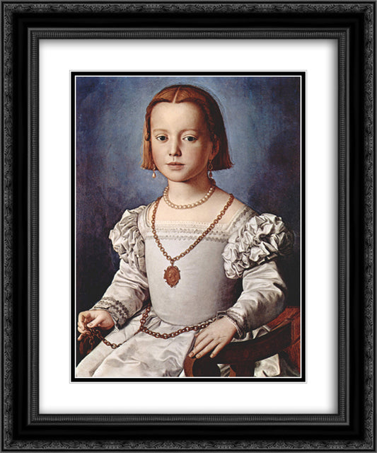 Portrait of Bia de' Medici 20x24 Black Ornate Wood Framed Art Print Poster with Double Matting by Bronzino, Agnolo