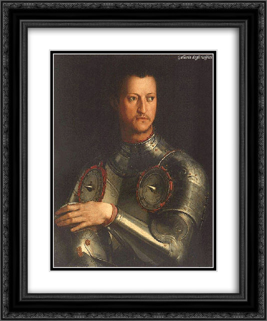 Portrait of Cosimo I de' Medici 20x24 Black Ornate Wood Framed Art Print Poster with Double Matting by Bronzino, Agnolo