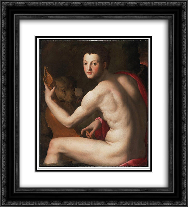 Portrait of Cosimo I de' Medici as Orpheus 20x22 Black Ornate Wood Framed Art Print Poster with Double Matting by Bronzino, Agnolo