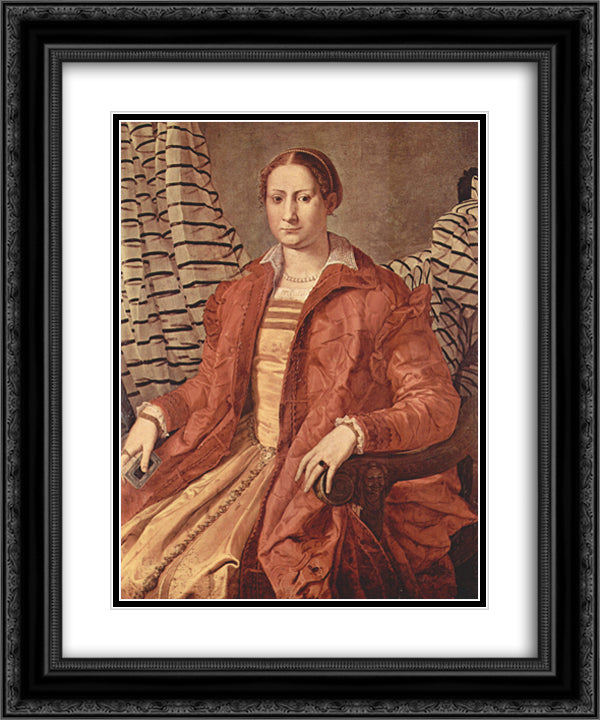 Portrait of Eleonora da Toledo 20x24 Black Ornate Wood Framed Art Print Poster with Double Matting by Bronzino, Agnolo