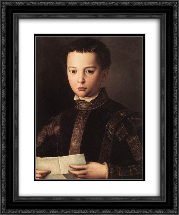 Portrait of Francesco I de' Medici 20x24 Black Ornate Wood Framed Art Print Poster with Double Matting by Bronzino, Agnolo