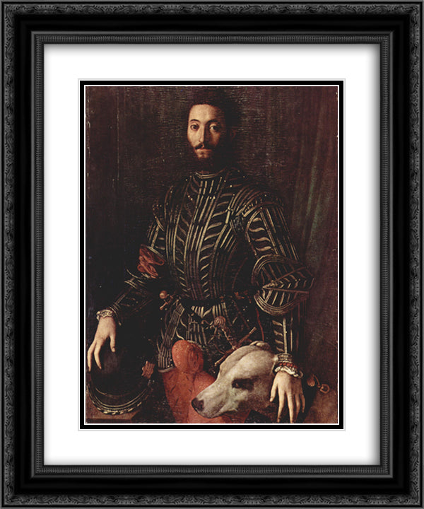 Portrait of Guidubaldo della Rovere 20x24 Black Ornate Wood Framed Art Print Poster with Double Matting by Bronzino, Agnolo