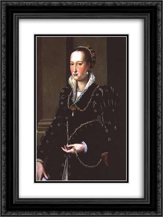 Portrait of Laudomia de' Medici 18x24 Black Ornate Wood Framed Art Print Poster with Double Matting by Bronzino, Agnolo