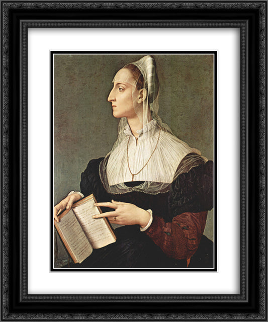 Portrait of Laura Battiferri 20x24 Black Ornate Wood Framed Art Print Poster with Double Matting by Bronzino, Agnolo